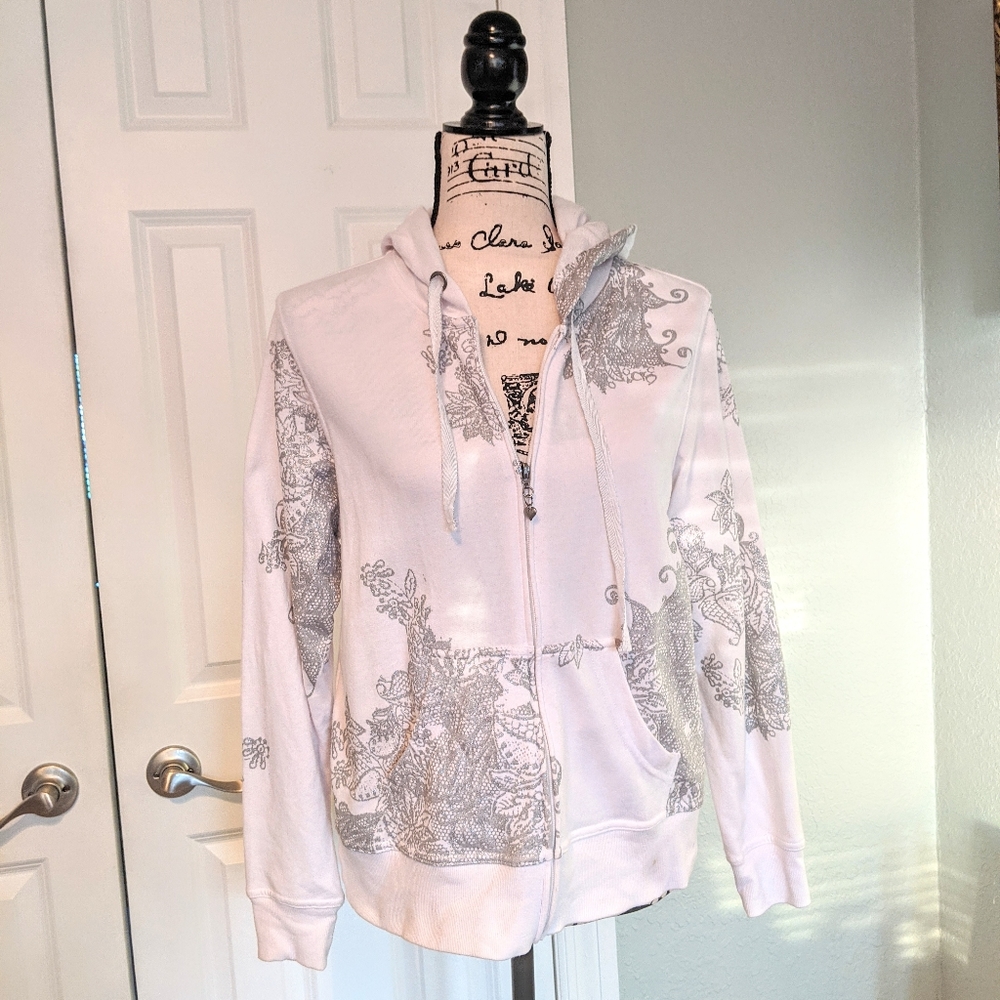 Silver and White Zip-up Hoodie